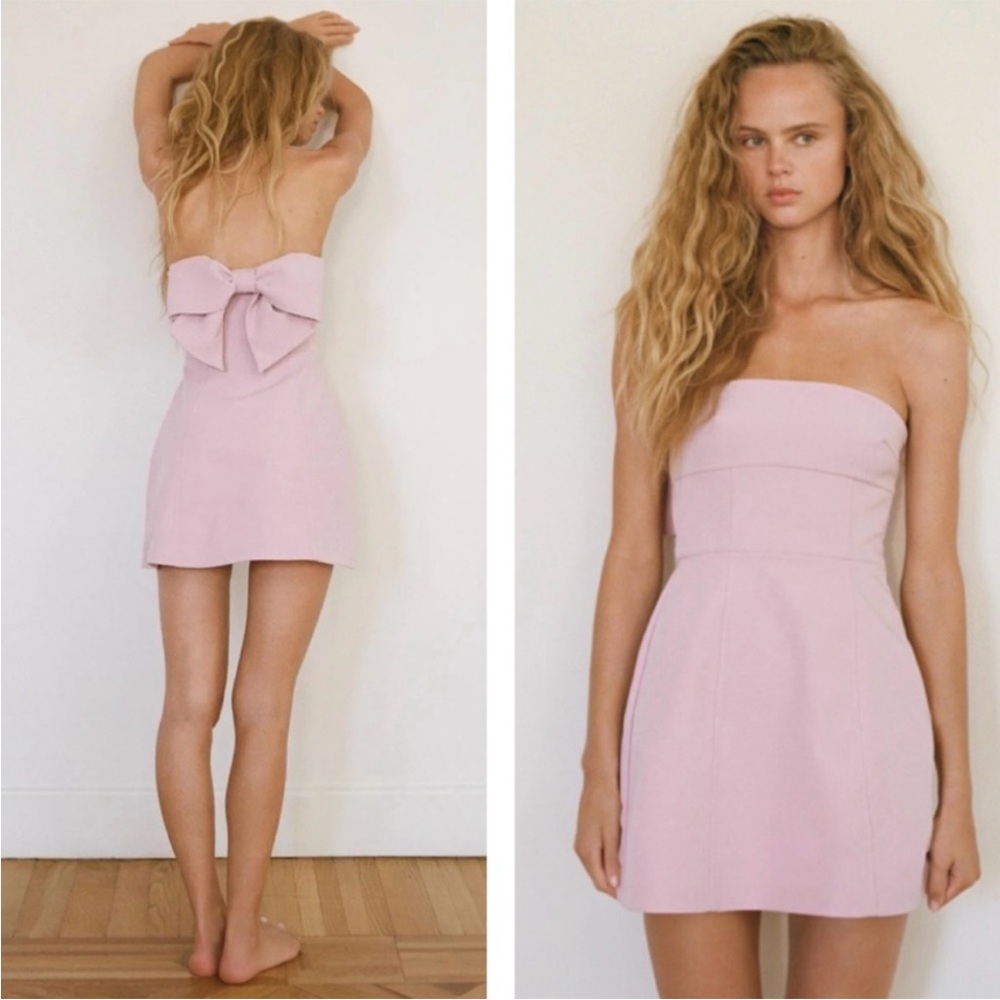 Zara Light Pink Strapless Dress with Bow Detail on Back XL